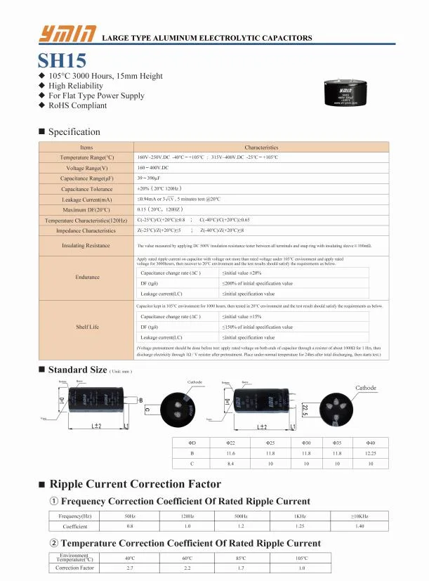 Yminsh15 Screw Terminal Type Liquid Aluminum Electrolytic Capacitors