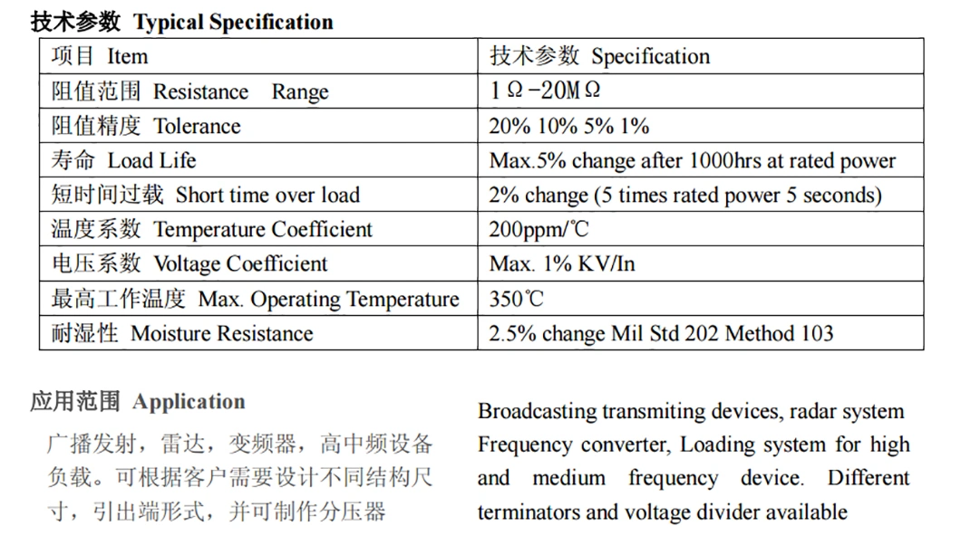 300W 20m J 80kv High Power Thick Film Non-Inductive High Voltage Resistor